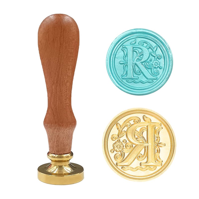 krastmon Medieval Traditional Initial Alphabet Wax Seal Stamp, Brass Head Wooden Handle Letter Stamps for Card/Envelope/Gift (Letter R) - Image 1